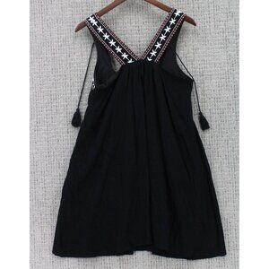 Cupcakes & Cashmere Mini Dress Womens Small S Black Sleeveless Embroidered Boho